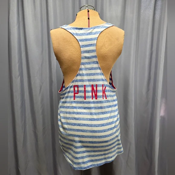Women's V.S. Pink Striped Blue and White Cubs Tank Top - Picture 4 of 8